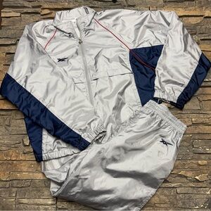 Vintage Asics Tiger Track Suit Adult Men Medium Pants Jacket Set 80s 90s Silver
